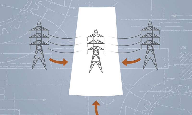 A graphic of transmission lines with power entering the province from other province s and the USA. 