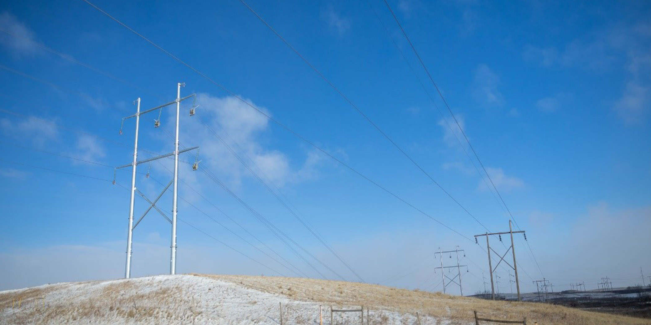 Cross arm transmission lines seen in a field