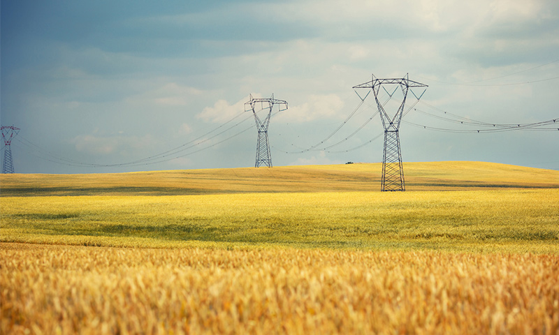 A field with power lines