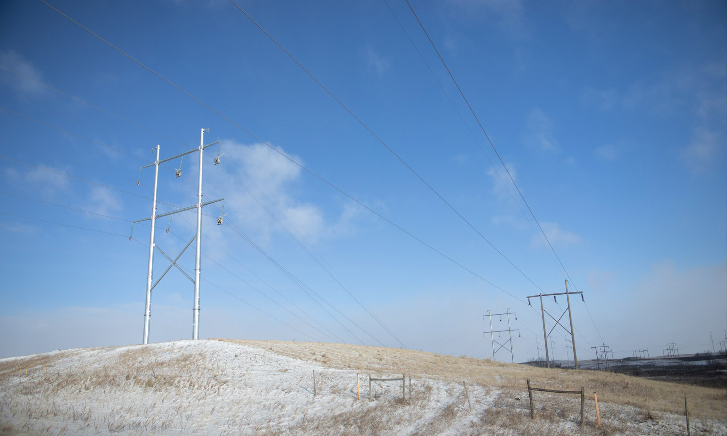 Transmission Lines on a snowy Saskatchewan field